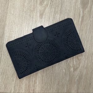 Faux Leather Perforated Wallet Clutch